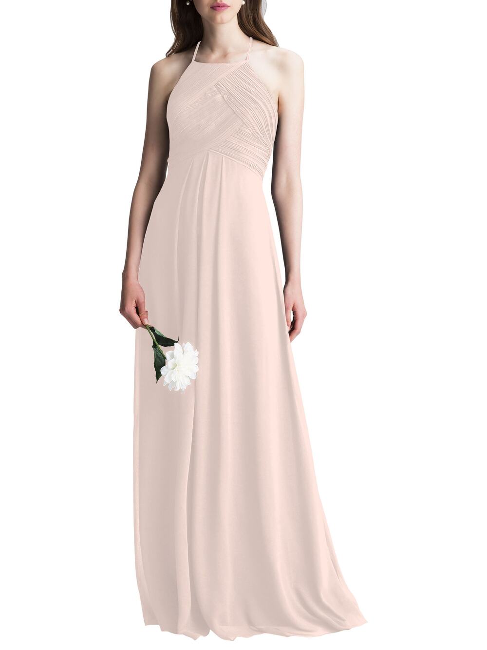 Levkoff Elegant Petal Pink Halter Chiffon A-Line Gown Size 8 - Picture 1 of 5